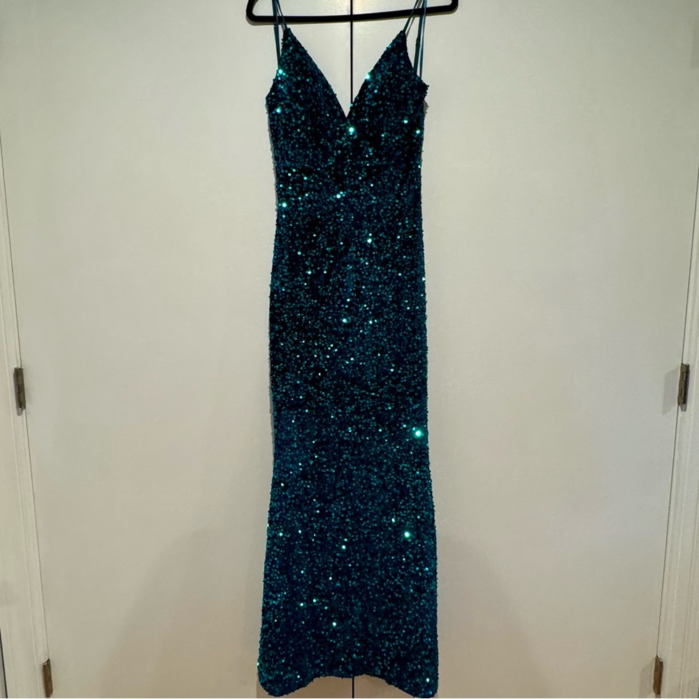 Green Sequin Sparkle Velvet Maxi Gown - NWT